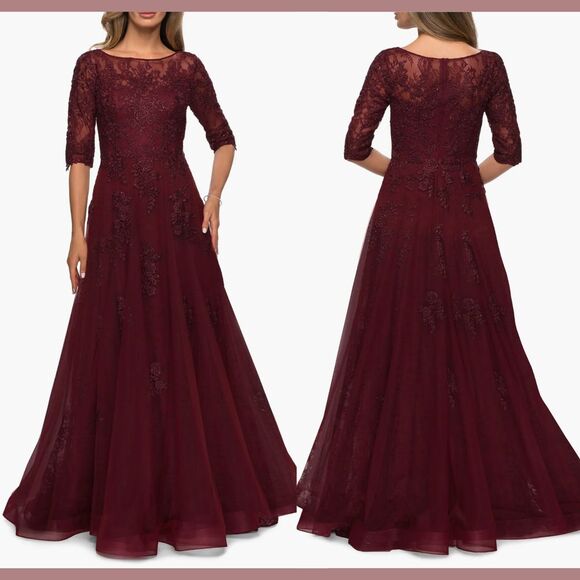 NEW $619 La Femme [‎ 14 ] Floral Lace & Tulle A Line Gown...